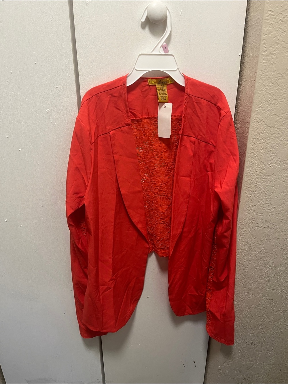 Finesse Red Open-Front Blazer with Lace Back Panel